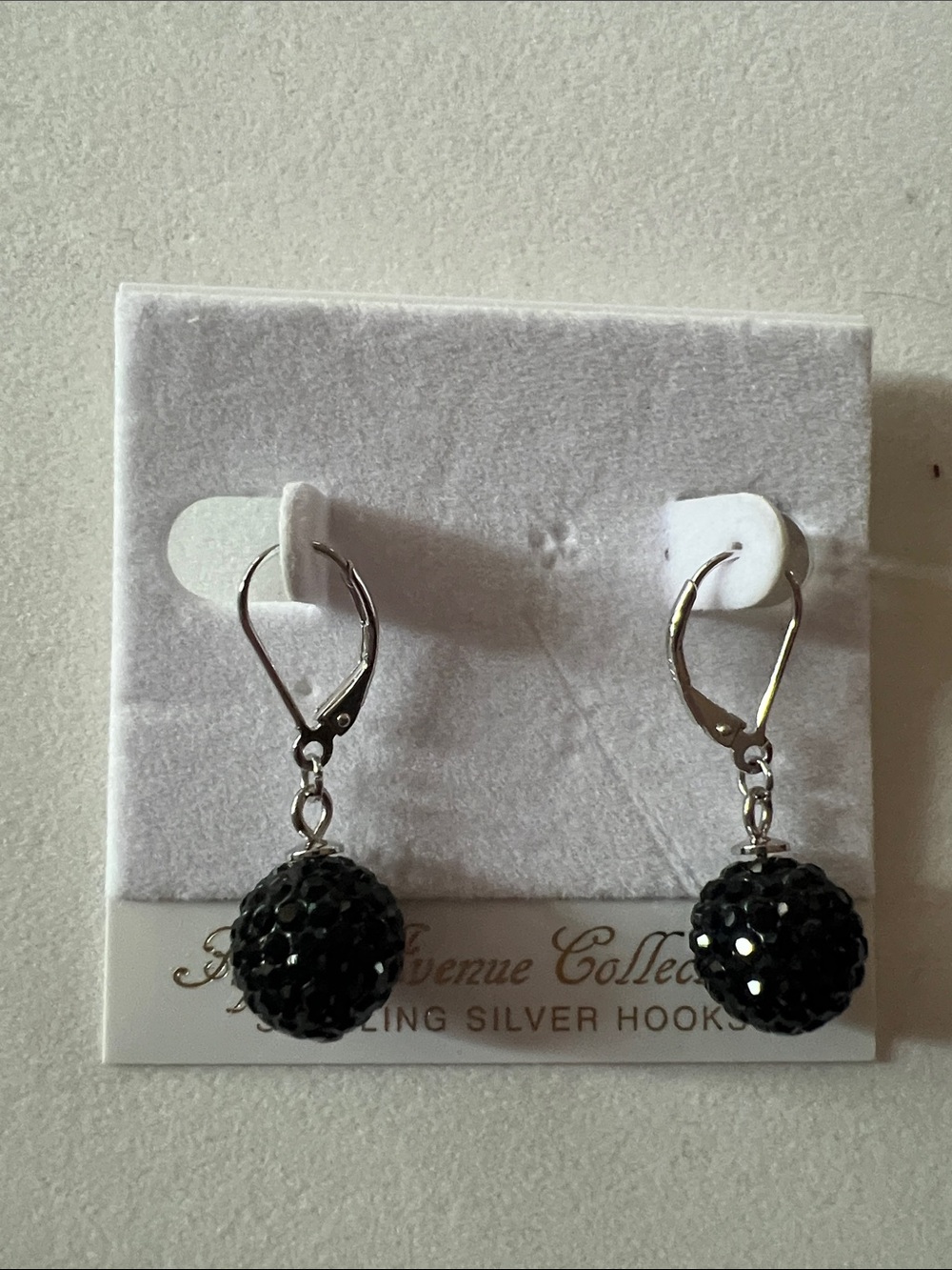 Black Crystal Ball Drop Earrings with Silver Leverbacks